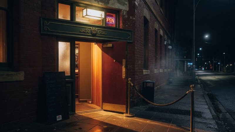 Night entrance of a NSW licensed venue — the door OnGuard crowd controllers hold