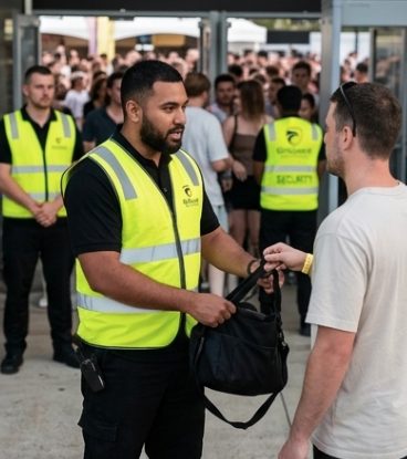 OnGuard Protection officer conducting a bag search at a licensed NSW event entry